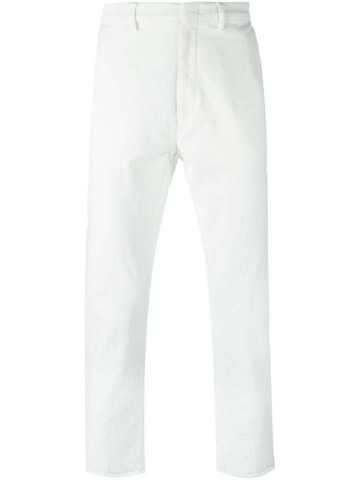Pence Frayed Hem Straight Trousers, Men's, Size: 46, White, Cotton/spandex/elastane