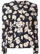 Rochas Floral Print Peplum Jacket, Women's, Size: 44, Black, Cotton/viscose/silk