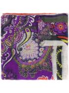 Etro - Floral Print Scarf - Women - Silk/linen/flax - One Size, Pink/purple, Silk/linen/flax