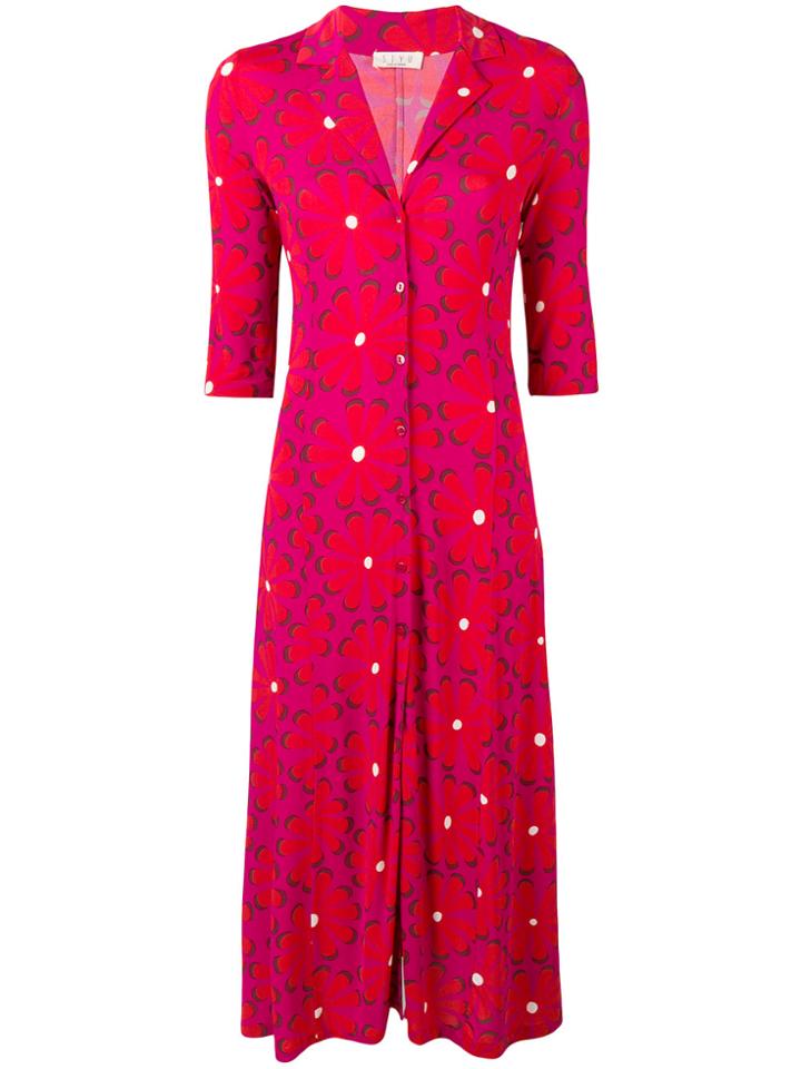 Siyu Floral Print Shirt Dress - Pink & Purple
