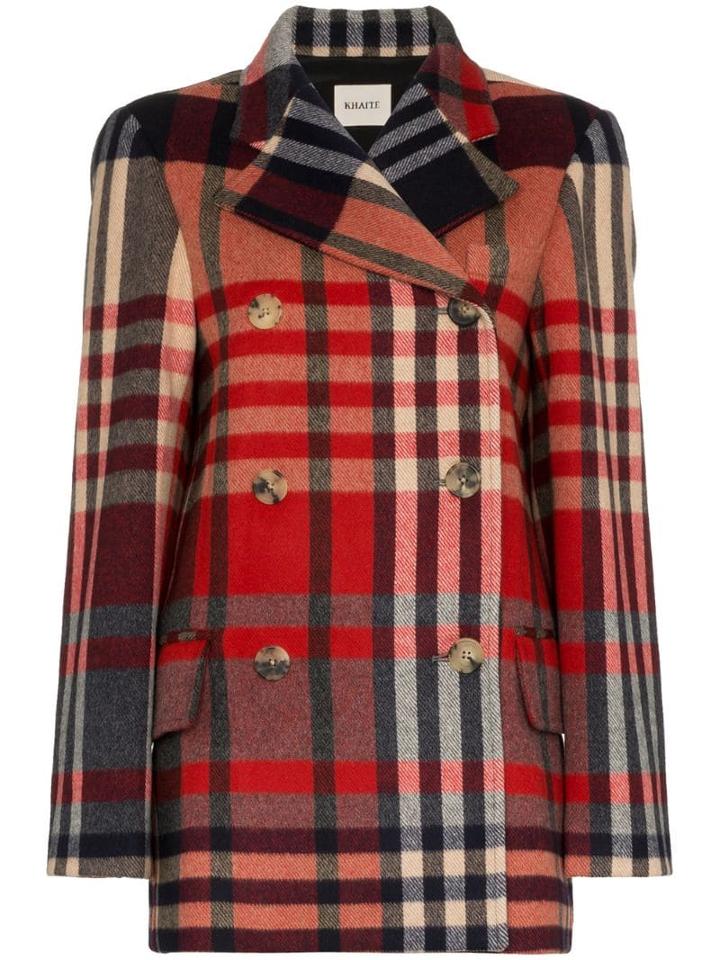 Khaite Tartan Cashmere And Wool Double-breasted Coat - Black