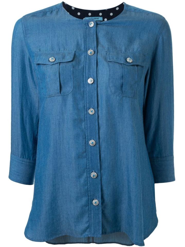 Guild Prime Denim Effect Button Down Shirt, Women's, Size: 34, Blue, Lyocell