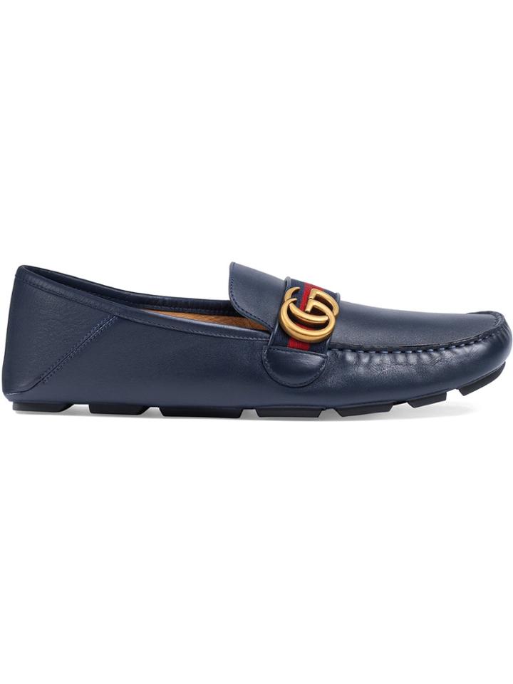 Gucci Leather Driver With Web - Blue