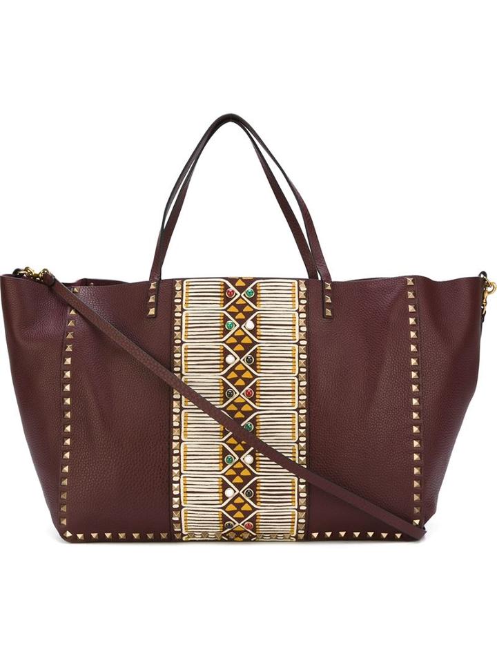 Valentino Garavani Rockstud Trapeze Tote, Women's, Pink/purple, Calf Leather