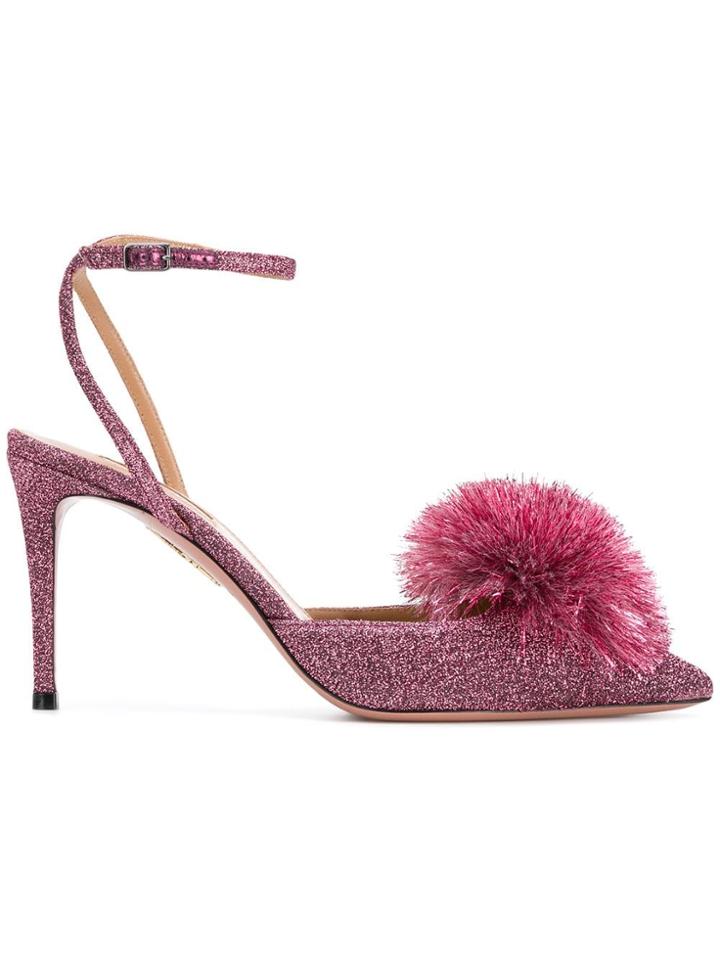 Aquazzura Pointed Pompom Sandals - Pink & Purple