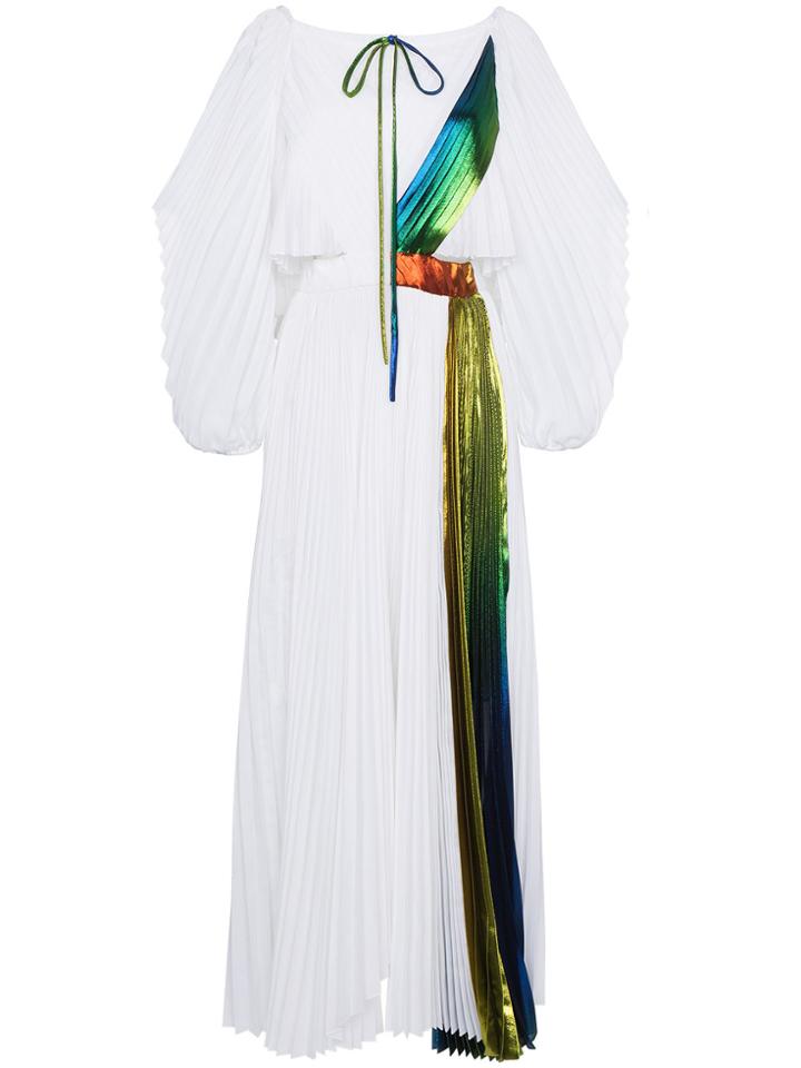 Rosie Assoulin Rainbow Lamé Pleated Maxi Dress - White