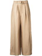 Estnation - High-waisted Cropped Trousers - Women - Linen/flax - 38, Brown, Linen/flax
