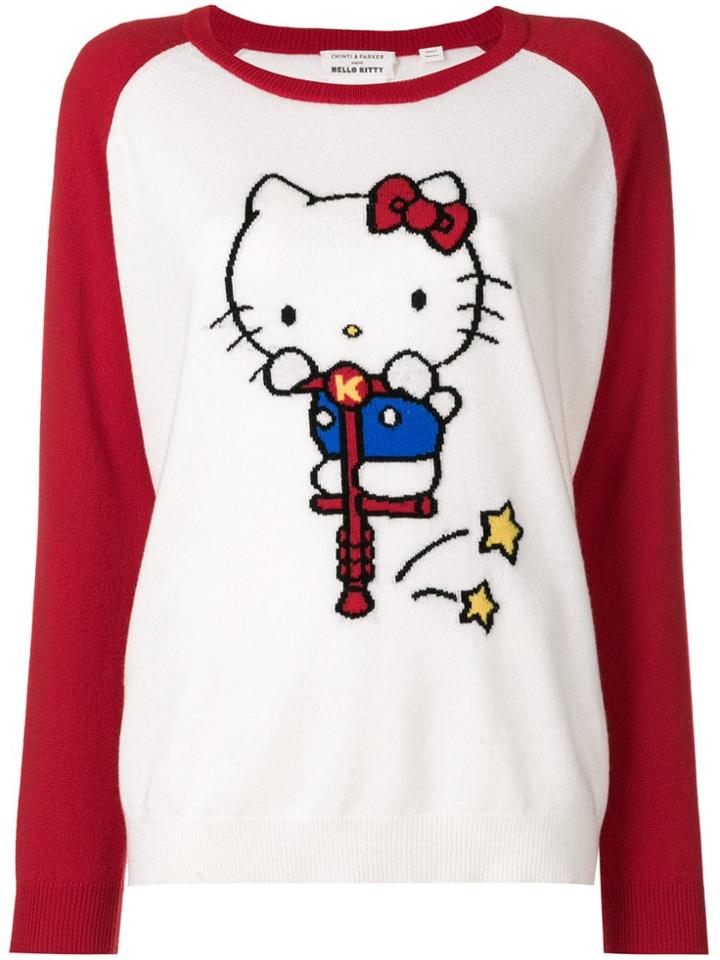 Chinti & Parker Cashmere Hello Kitty Embroidered Sweater - White