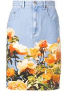 Msgm Floral Print Denim Skirt - Blue