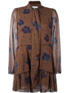 See By Chloé Floral Print Tiered Dress, Women's, Size: 36, Brown, Silk/cotton