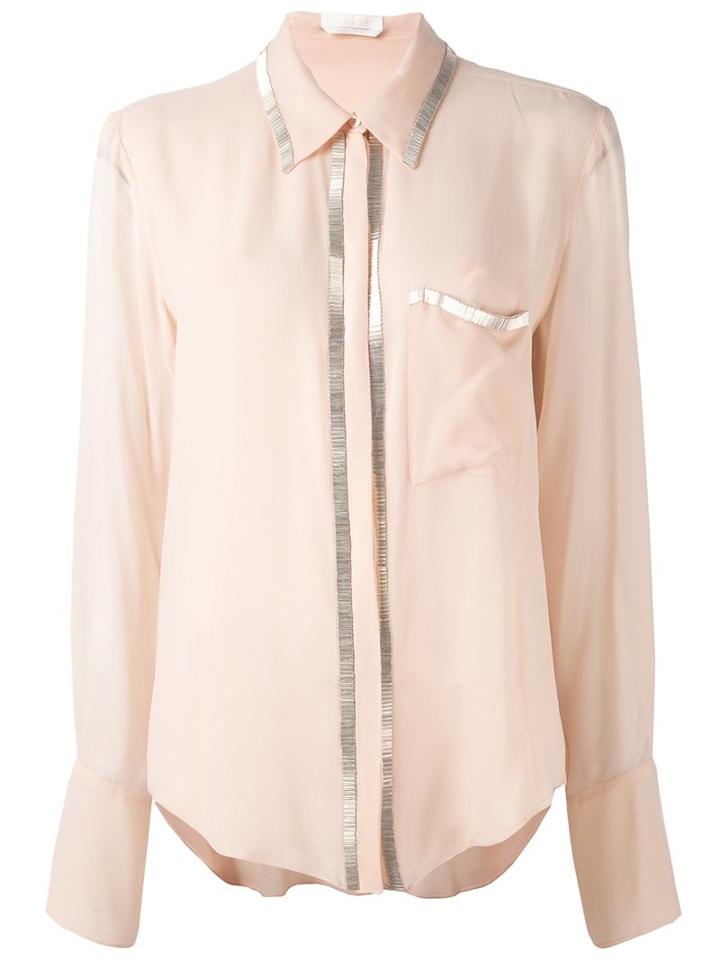 Chloé Embellished Trim Blouse, Women's, Size: 40, Pink/purple, Silk/silver/zinc/copper
