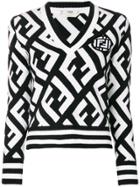 Fendi Logo V-neck Sweater - White