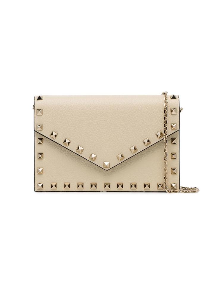 Valentino Cream Rockstud Envelope Grainy Leather Bag - Neutrals