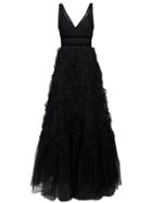 Marchesa Notte V-neck Gown - Black