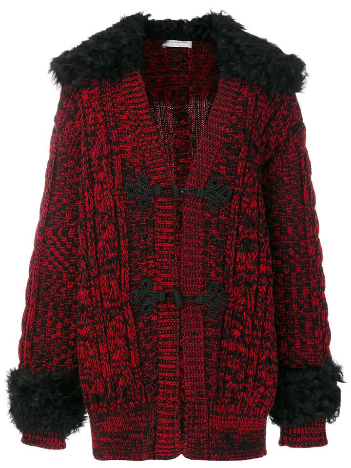 Philosophy Di Lorenzo Serafini Fur Trim Knitted Coat - Red