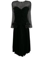 Nina Ricci Vintage Gathered Sheer Midi Dress - Black