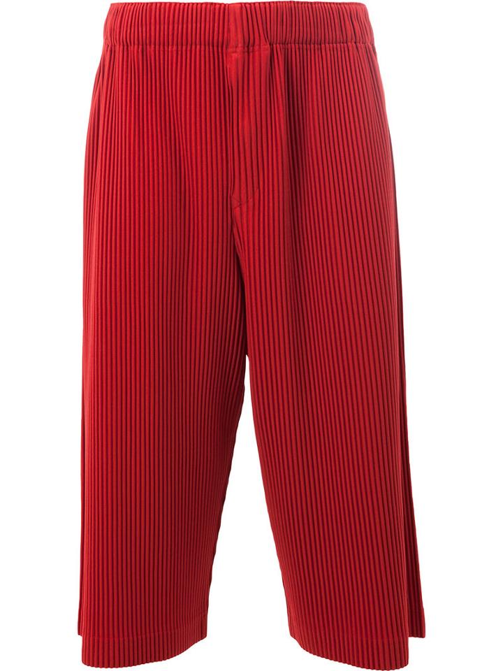 Homme Plissé Issey Miyake Pleated Cropped Trousers, Size: 2, Red, Polyester