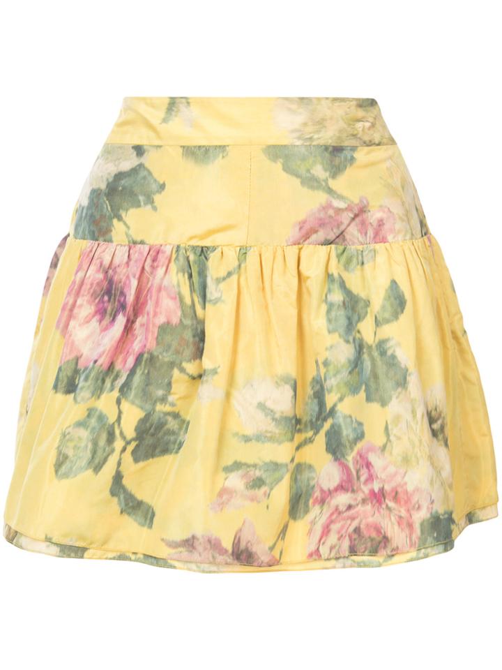 Marchesa Floral Print Mini Skirt - Yellow & Orange