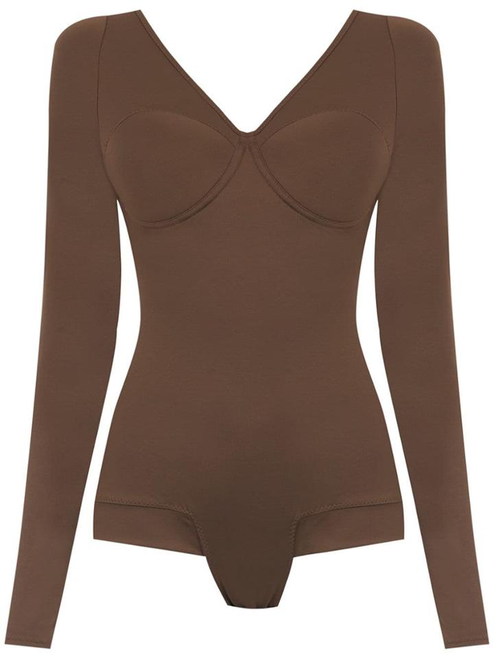 Amir Slama Long Sleeved Bodysuit - Brown