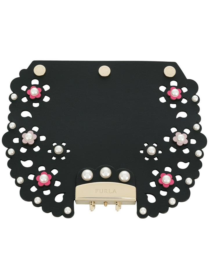 Furla Pearled Floral Metropolis Flap - Black