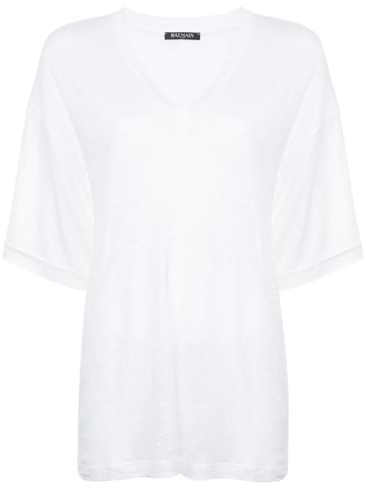 Balmain V-neck Knit Top - White
