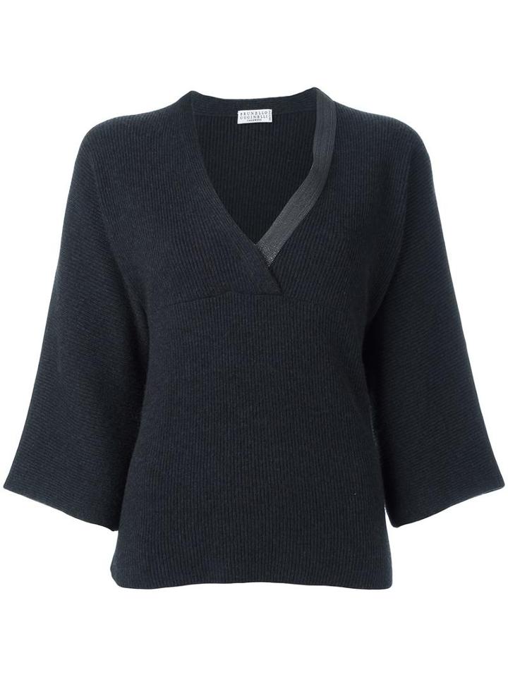 Flared Sleeves Knitted Blouse, Women's, Size: Small, Grey, Wool/cashmere/silk, Brunello Cucinelli