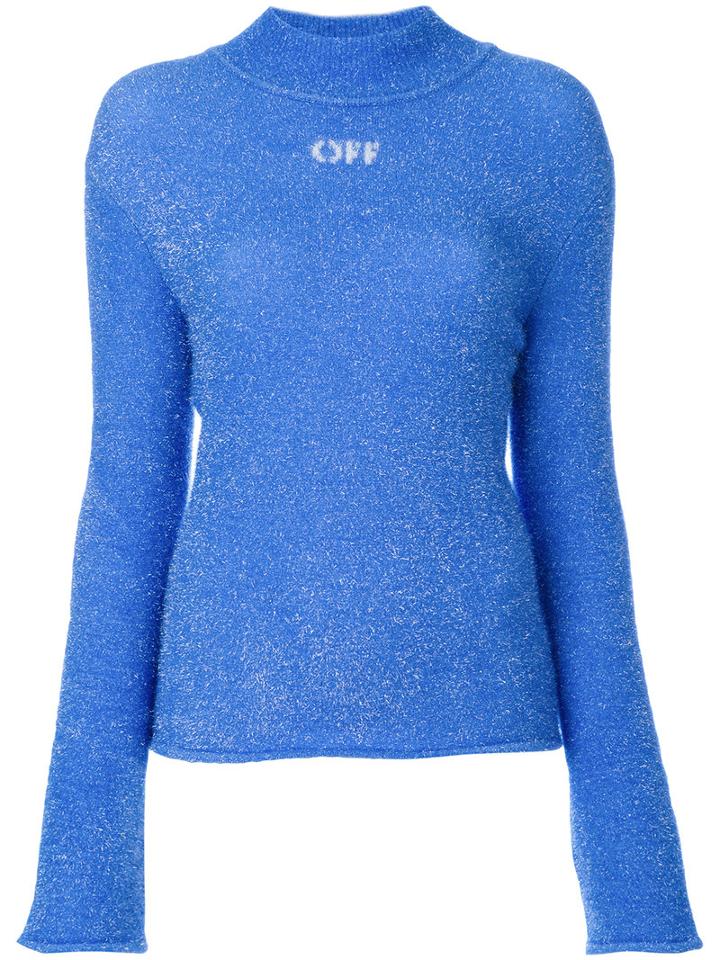 Off-white - Fuzzy Knit High Neck Sweater - Women - Polyamide - 38, Blue, Polyamide