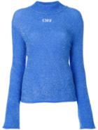 Off-white - Fuzzy Knit High Neck Sweater - Women - Polyamide - 38, Blue, Polyamide
