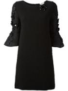 Fendi Flower Appliqué Cloqué Dress, Women's, Size: 38, Black, Polypropylene/spandex/elastane/viscose/mink Fur