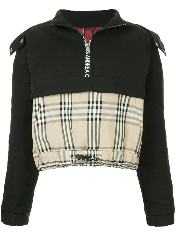 Andrea Crews Mixed Fabric Half Zip Hoodie - Black
