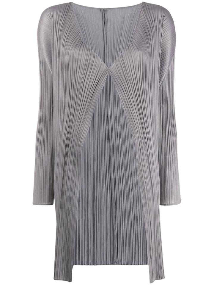 Pleats Please Issey Miyake Pleated Long Sleeve Jacket - Grey