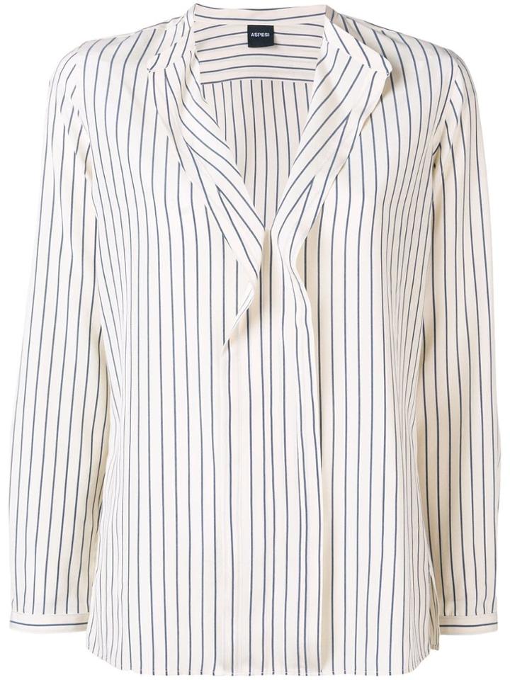 Aspesi Striped Ruffle Front Blouse - Neutrals