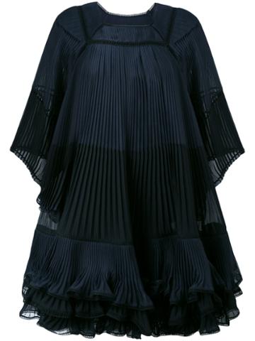 Chloé - Plisse Pleat Ruffled Trapeze Dress - Women - Silk/polyester - 36, Black, Silk/polyester