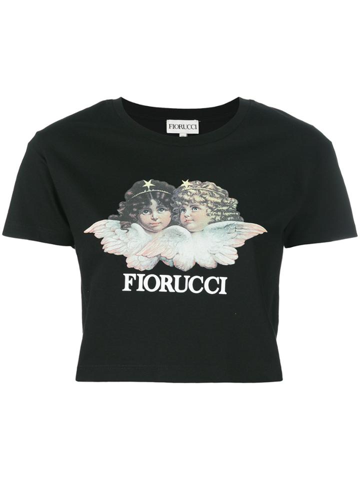 Fiorucci Vintage Angels Print Cropped T-shirt - Black