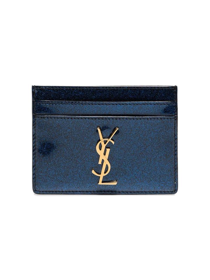 Saint Laurent Blue Patent Glitter Monogramme Card Holder