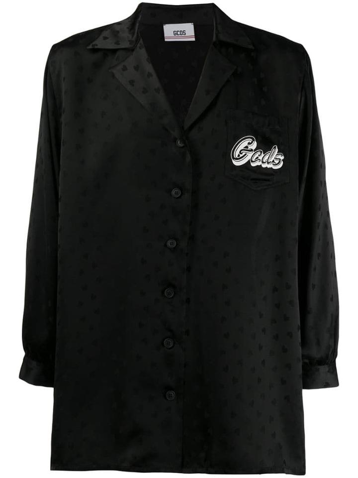 Gcds Heart Print Logo Overshirt - Black