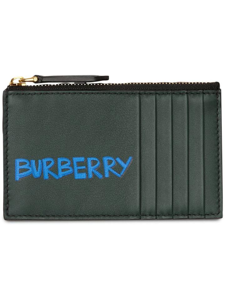 Burberry Graffiti Print Leather Zip Card Case - Green