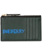 Burberry Graffiti Print Leather Zip Card Case - Green