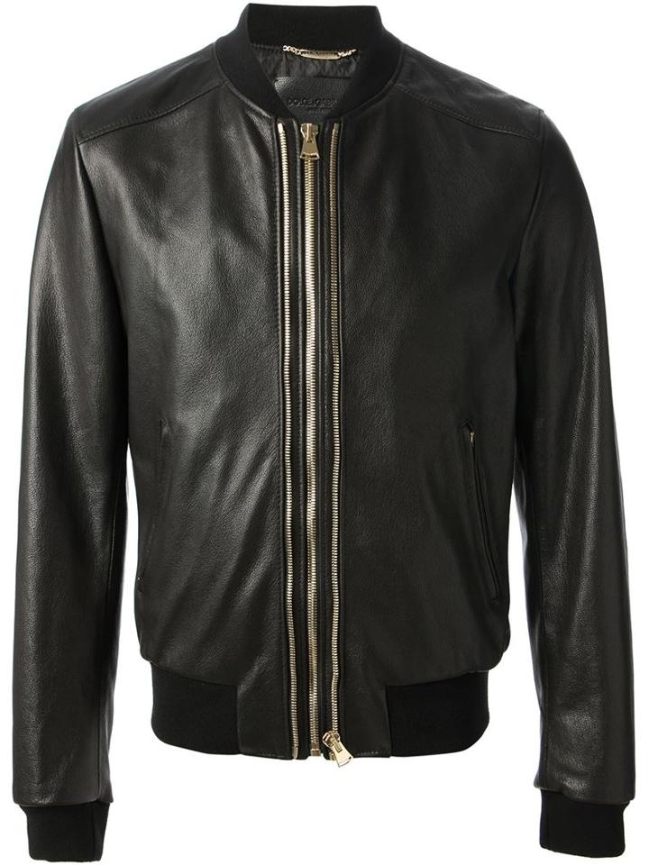 Dolce & Gabbana Leather Jacket, Men's, Size: 46, Black, Calf Leather/goat Skin/virgin Wool