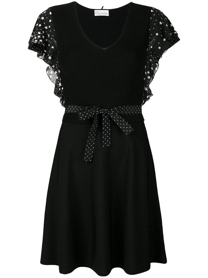 Red Valentino - Embroidered Flared Dress - Women - Polyamide/viscose/silk/spandex/elastane - Xs, Black, Polyamide/viscose/silk/spandex/elastane