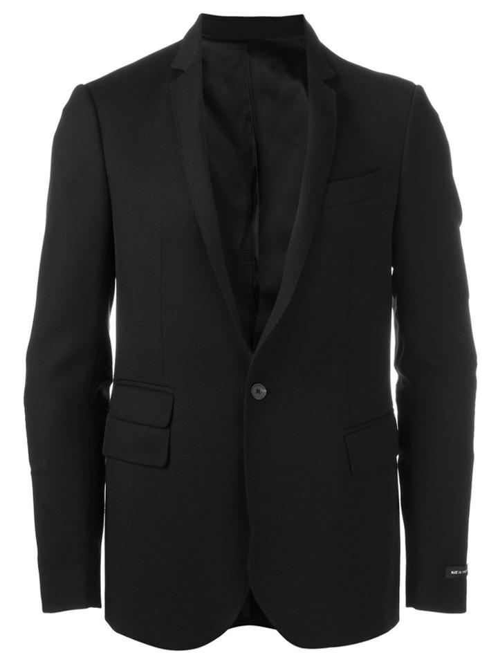 Les Hommes Quilted Elbow Blazer - Black