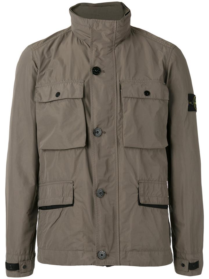 Stone Island Shell Cargo Jacket, Men's, Size: Medium, Grey, Polyester/polyamide