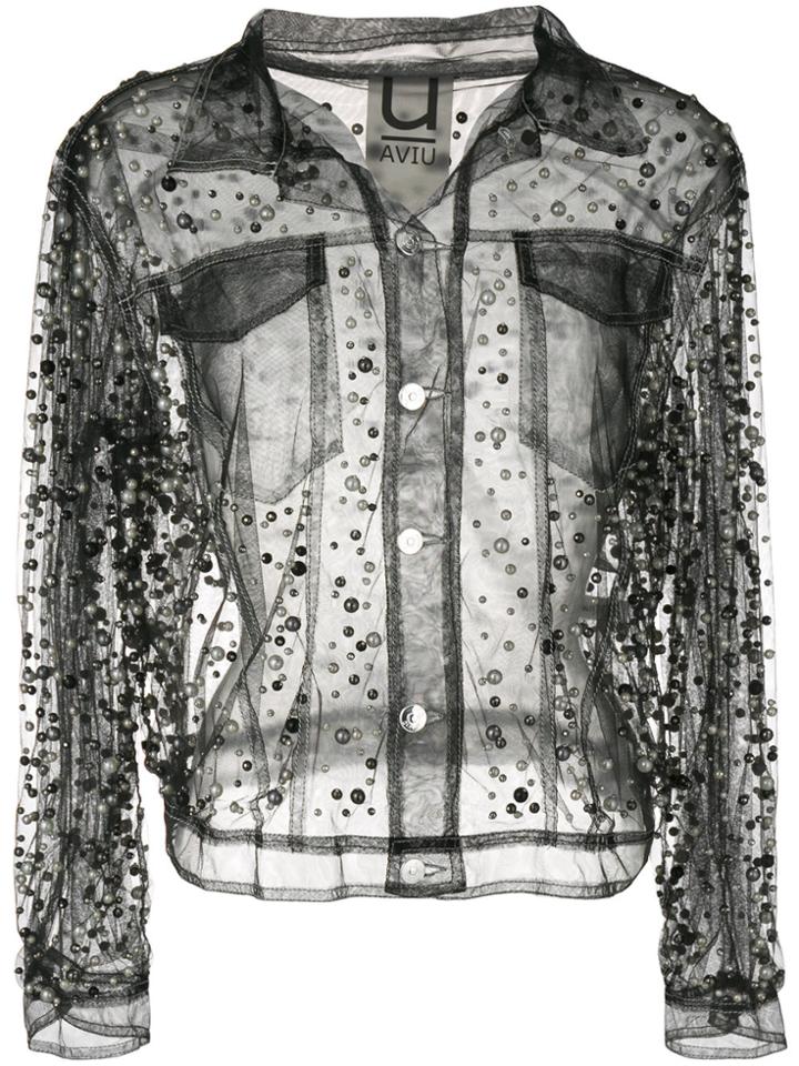 Aviù Sheer Embellished Jacket - Black
