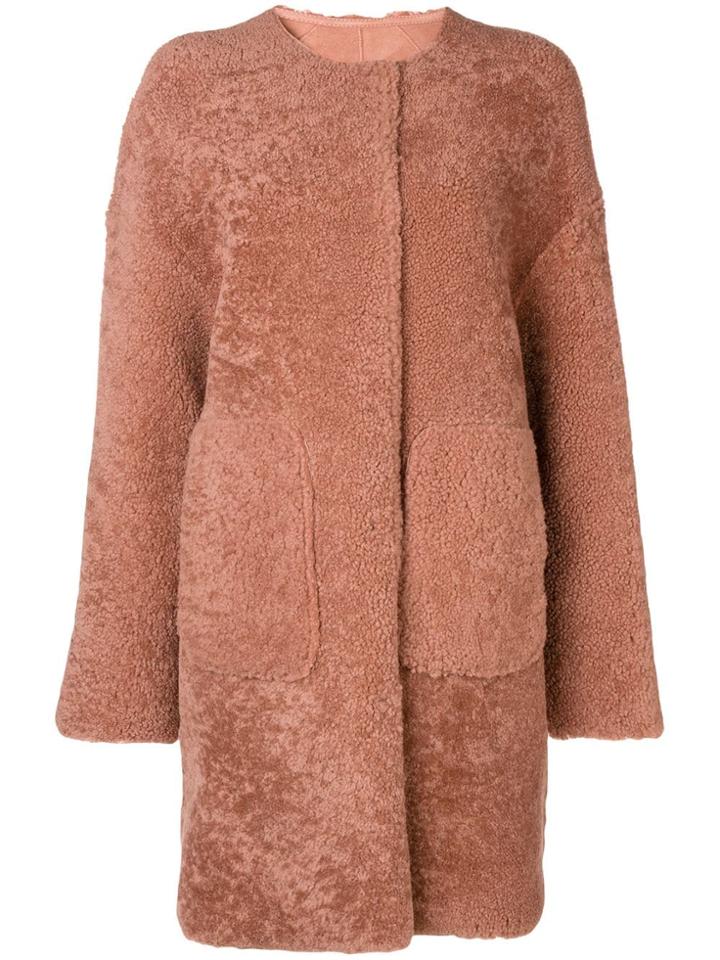 Yves Salomon Meteo Curly Merino Coat - Pink & Purple