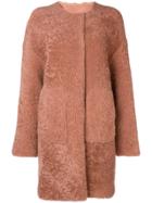 Yves Salomon Meteo Curly Merino Coat - Pink & Purple
