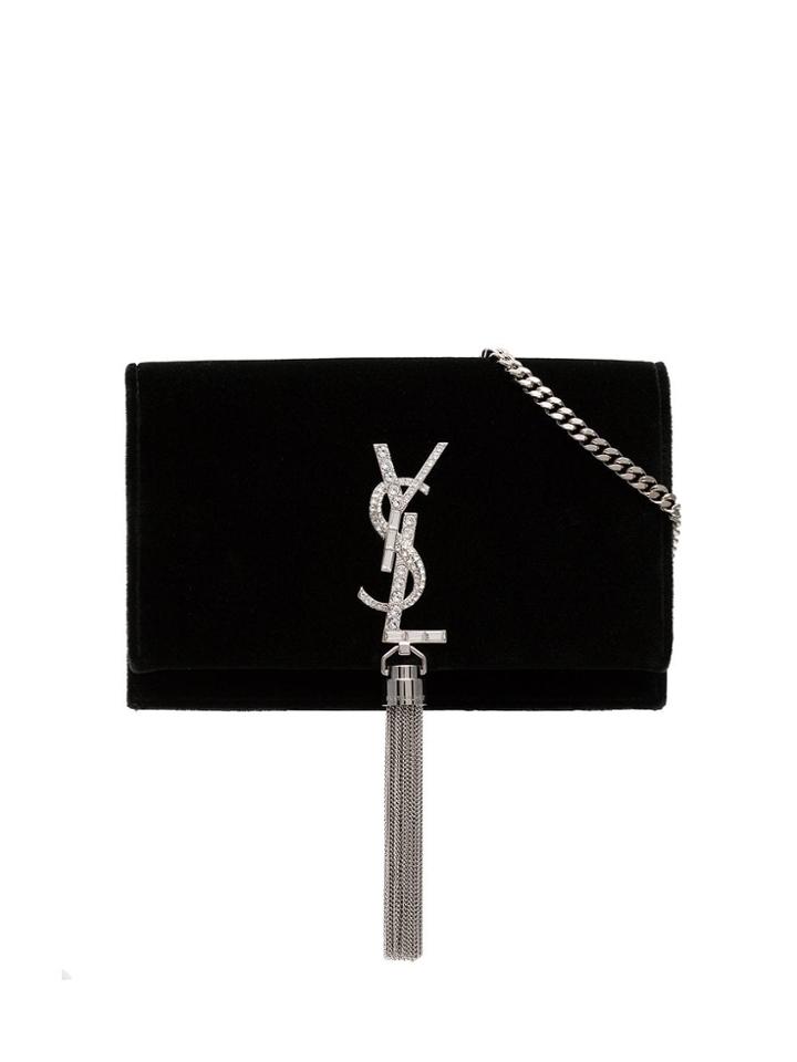 Saint Laurent Green Kate Monogram Tassel Velvet Bag