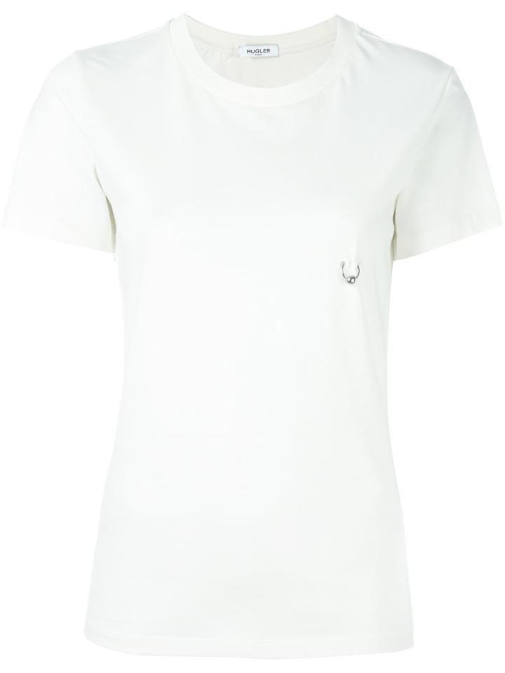Mugler Piercing Detail T-shirt, Women's, Size: 40, Nude/neutrals, Cotton