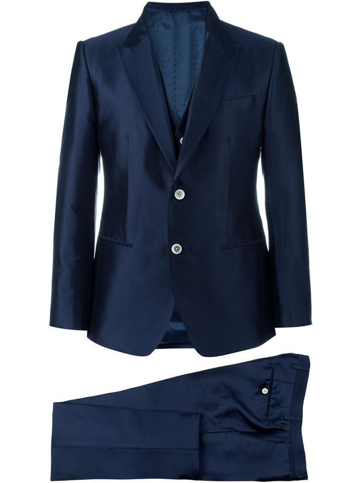 Dolce & Gabbana Three-piece Dinner Suit, Men's, Size: 50, Blue, Silk/viscose/cupro