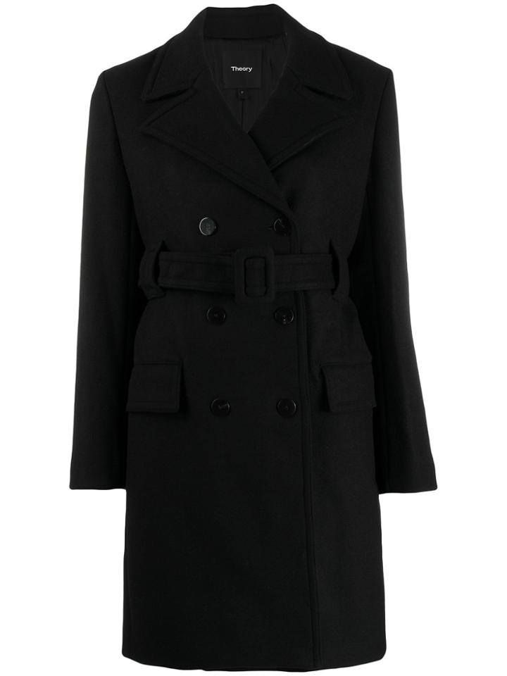 Theory Belted Double Breasted Coat - Black