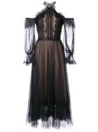 Marchesa Notte Lace Cold Shoulder Dress - Black